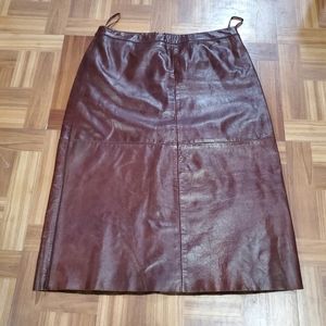 Brown Leather Midi Skirt (Sz 10)